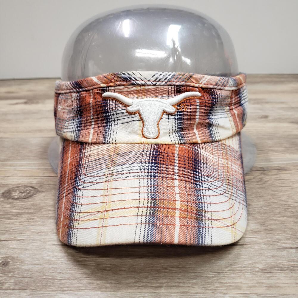 Texas Longhorns Visor Cap Hat Strap Back Top Of The World Orange Plaid Cotton OS